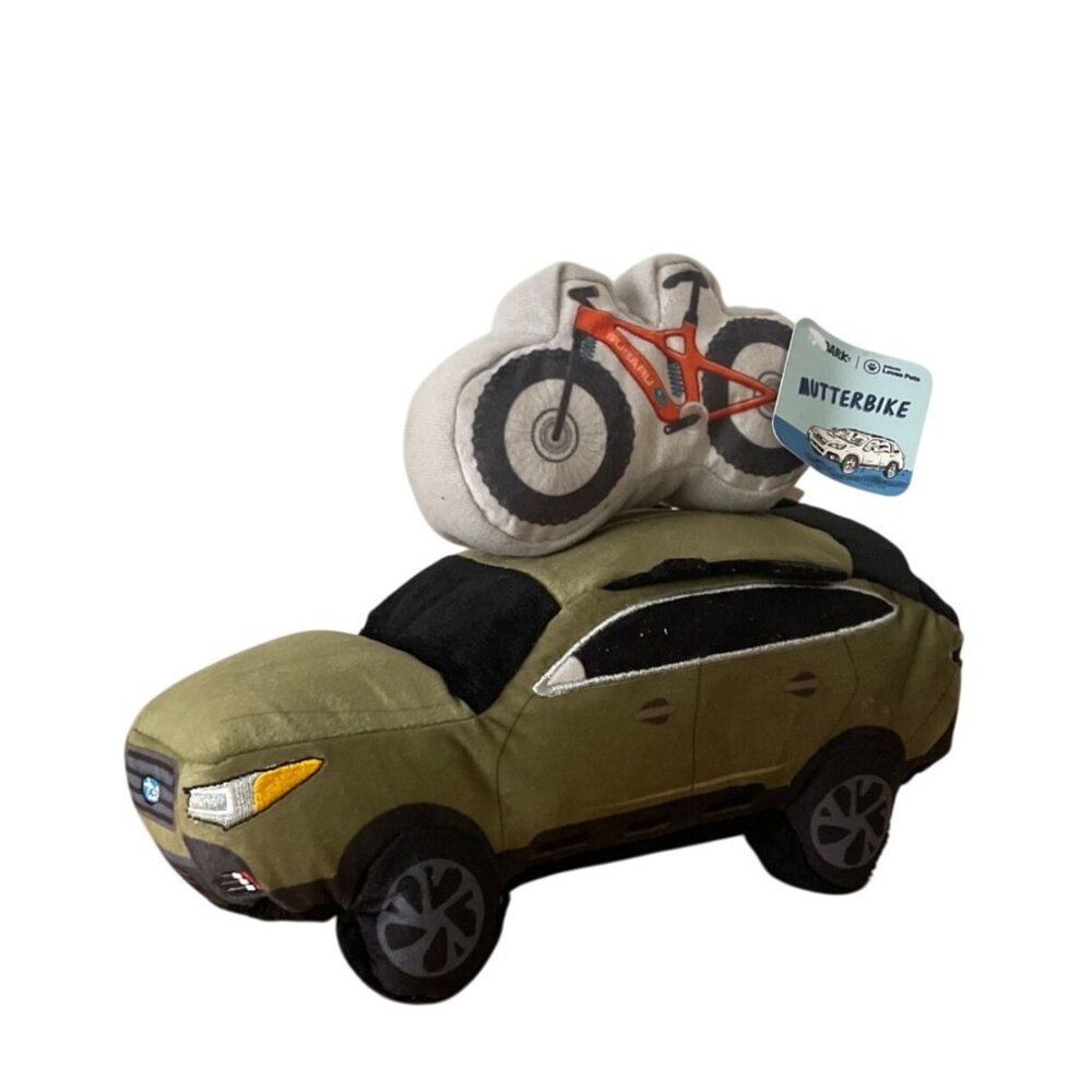 Bark Box Subaru Outback Chewbaru w Mutterbike Dog Toy Squeaker Crinkle Rare New